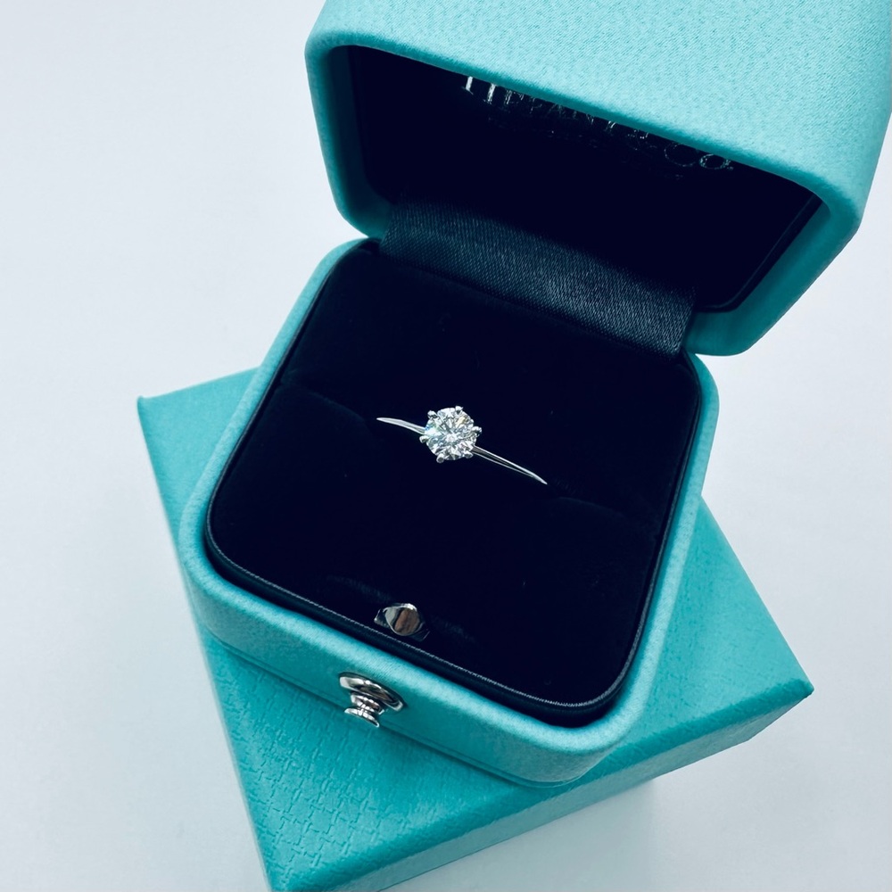 Tiffany & Co. .34 TCW Diamond Engagement Ring in Platinum Size 5.75 w Packaging